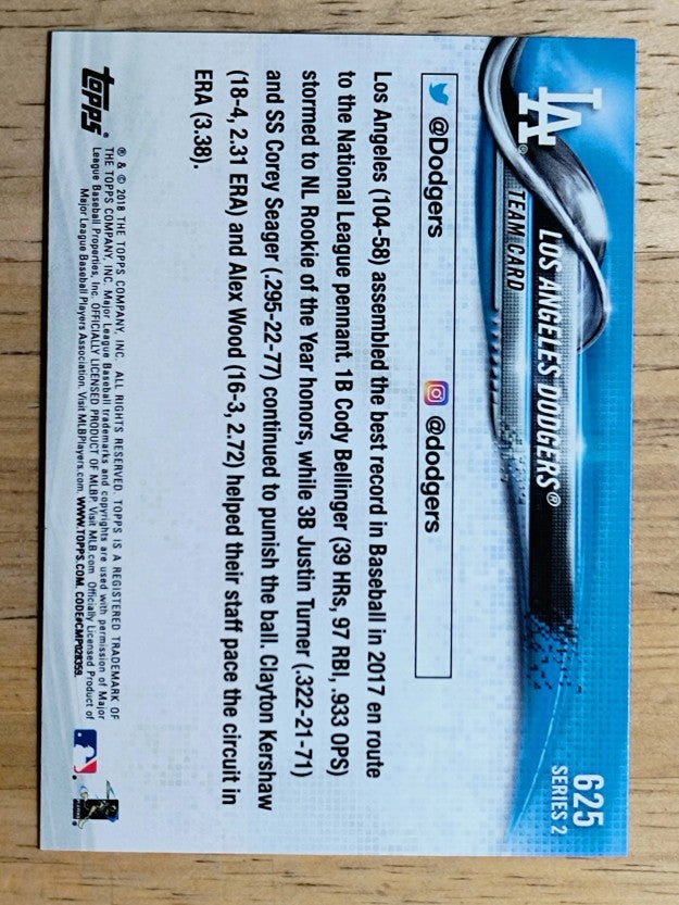 2018 Topps #625 Los Angeles Dodgers