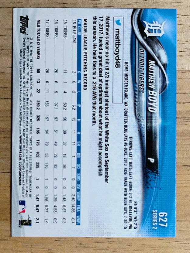 2018 Topps #627 Matthew Boyd