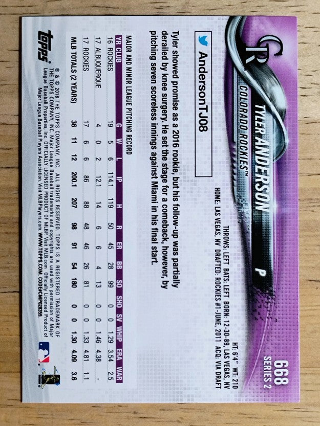 2018 Topps #668 Tyler Anderson RC