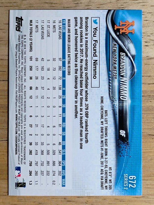 2018 Topps #672 Brandon Nimmo