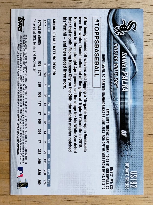 2018 Topps Update #US192 Daniel Palka RC