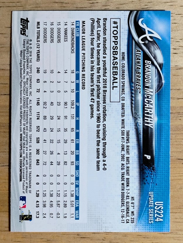 2018 Topps Update #US224 Brandon McCarthy