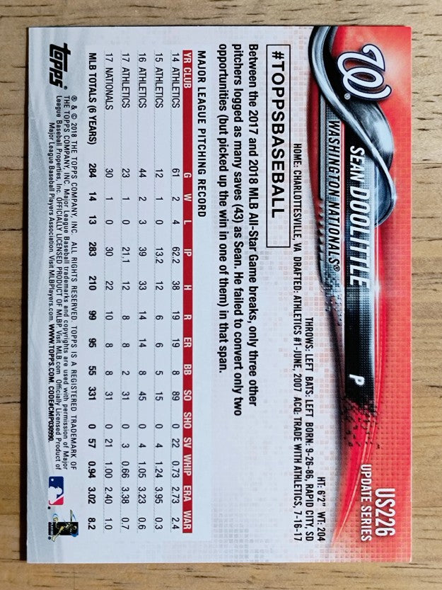2018 Topps Update #US226 Sean Doolittle