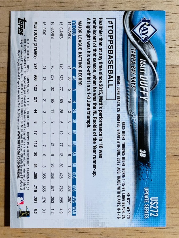 2018 Topps Update #US272 Matt Duffy