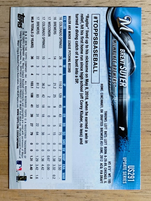2018 Topps Update #US291 Brent Suter