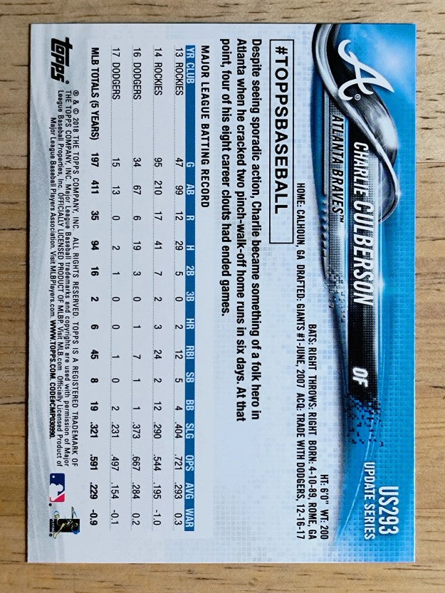 2018 Topps Update #US293 Charlie Culberson