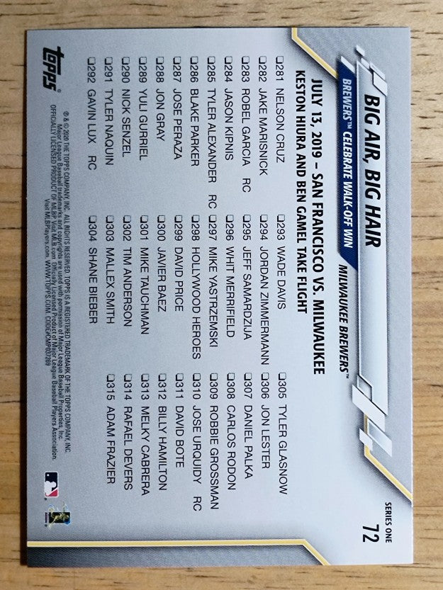 2020 Topps #72 Big Air, Big Hair/Keston Hiura/Ben Gamel