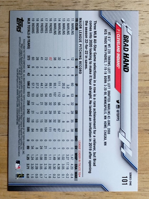 2020 Topps #101 Brad Hand