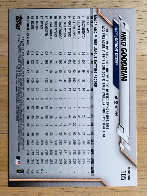 2020 Topps #105 Niko Goodrum