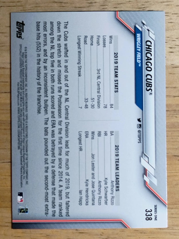 2020 Topps #338 Chicago Cubs TC