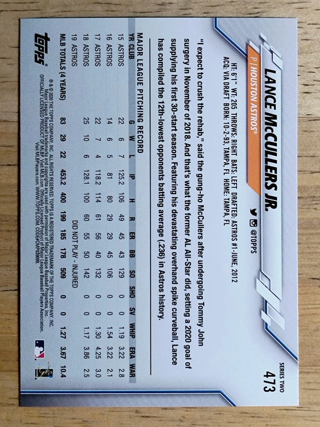2020 Topps #473 Lance McCullers Jr.