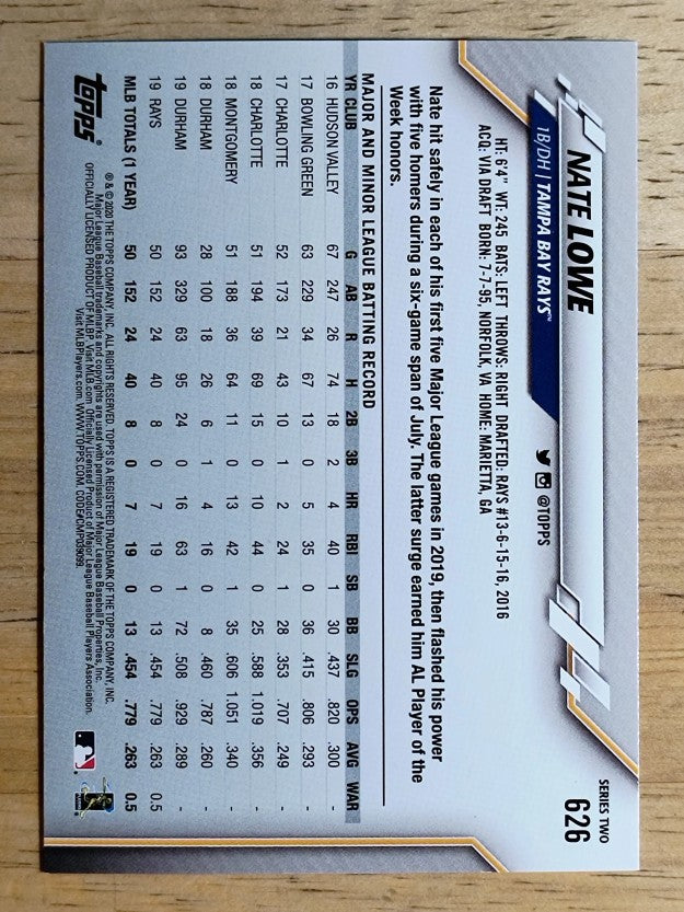 2020 Topps #626 Nate Lowe
