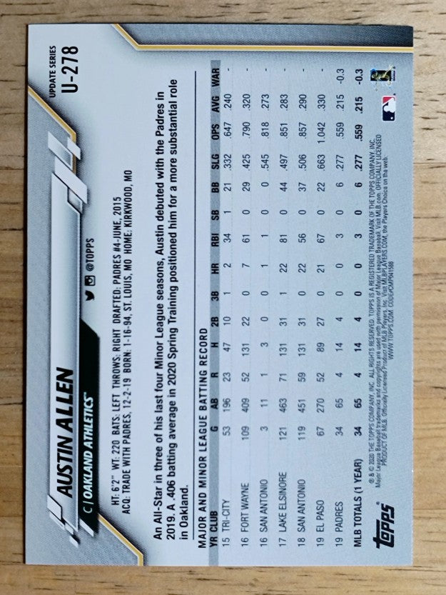 2020 Topps Update #U278 Austin Allen