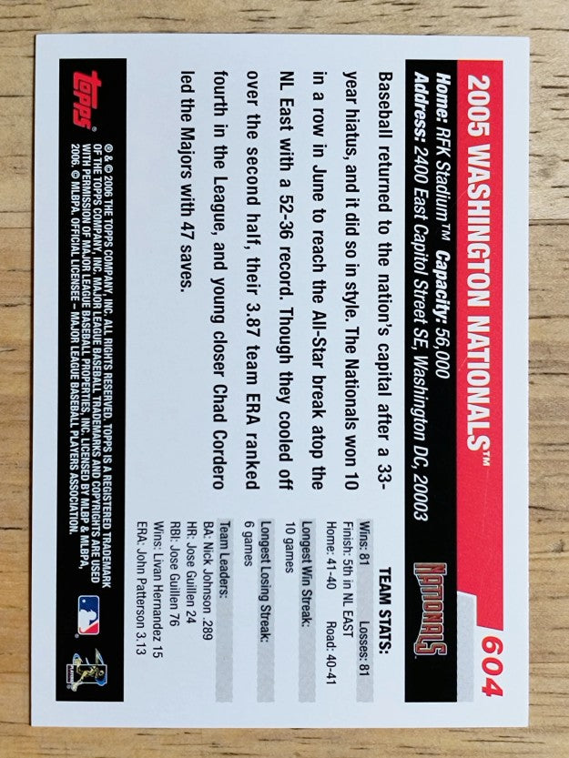 2006 Topps #604 Washington Nationals TC