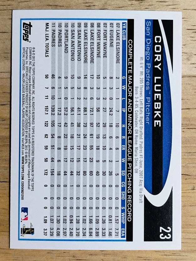2012 Topps #23 Cory Luebke