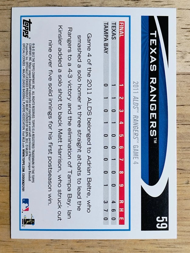 2012 Topps #59 Texas Rangers PS HL