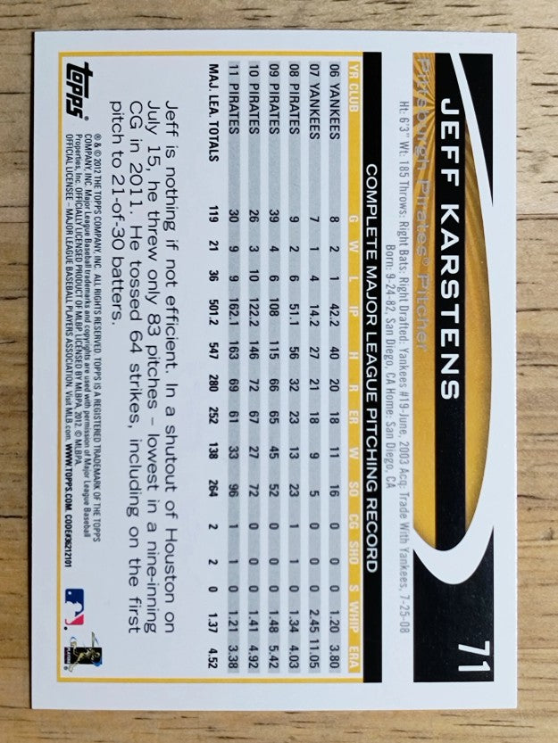 2012 Topps #71 Jeff Karstens