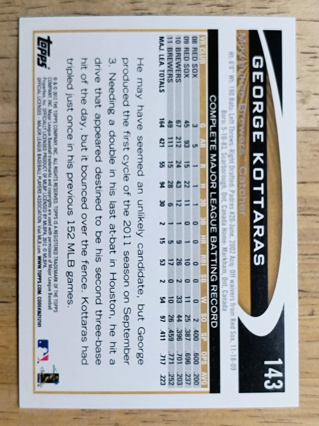 2012 Topps #143 George Kottaras