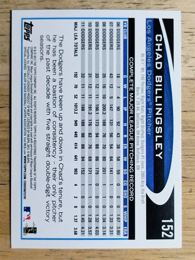2012 Topps #152 Chad Billingsley