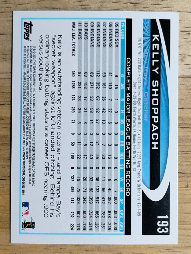 2012 Topps #193 Kelly Shoppach