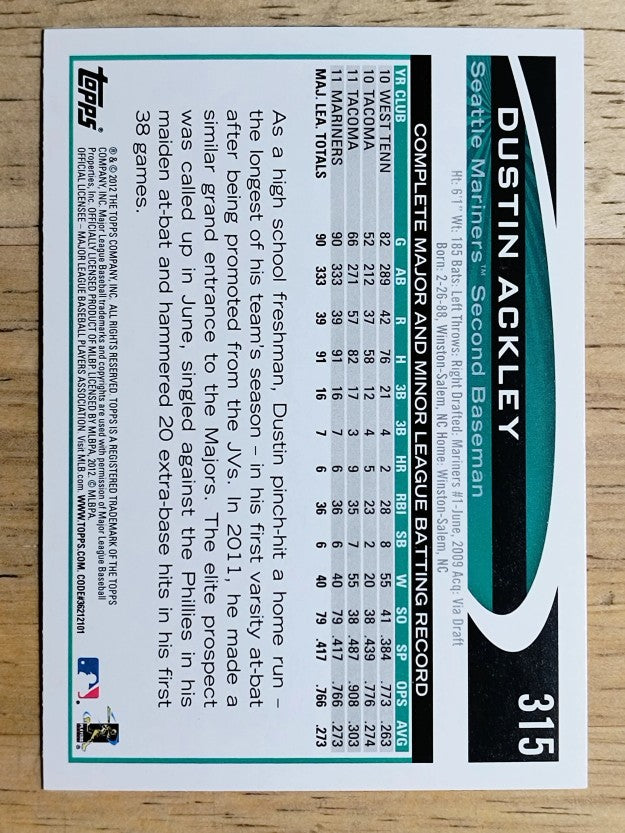 2012 Topps #315 Dustin Ackley