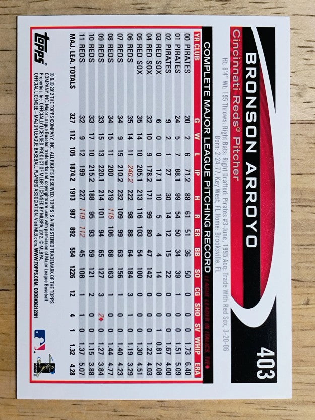 2012 Topps #403 Bronson Arroyo