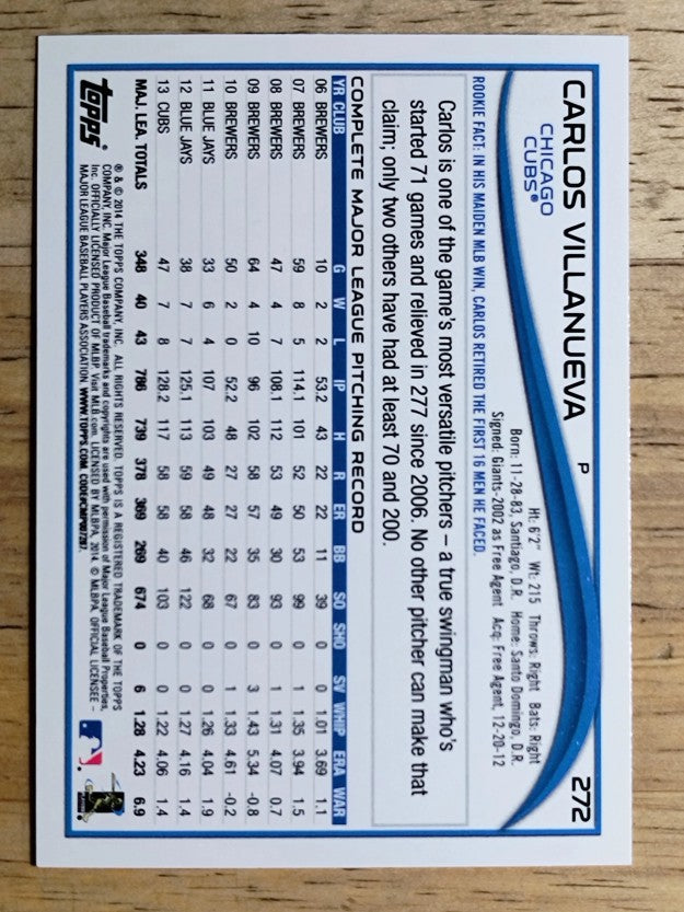 2014 Topps #272A Carlos Villanueva
