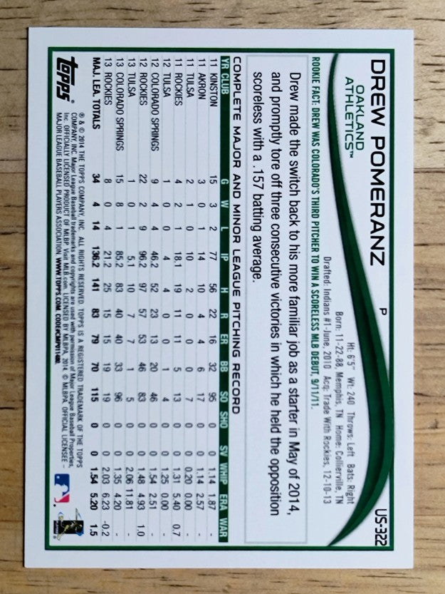 2014 Topps Update #US322A Drew Pomeranz