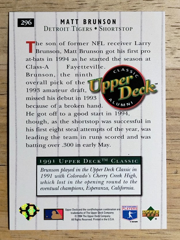 1994 Upper Deck #296 Matt Brunson UDCA