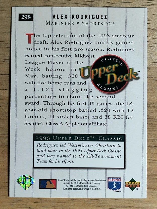 1994 Upper Deck #298 Alex Rodriguez UDCA