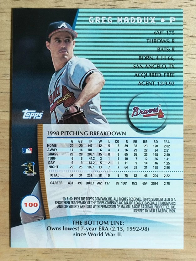 1999 Stadium Club #100 Greg Maddux