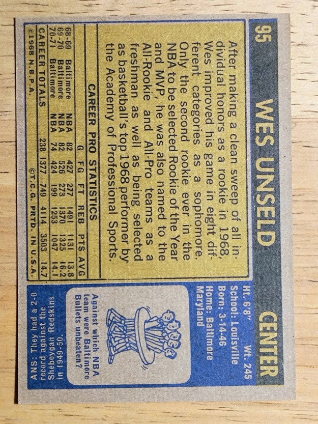 1971-72 Topps #95 Wes Unseld (NMMT)