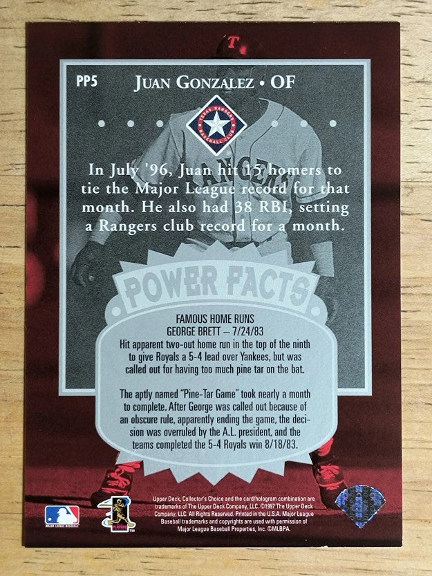 1997 Collector's Choice Premier Power #PP5 Juan Gonzalez
