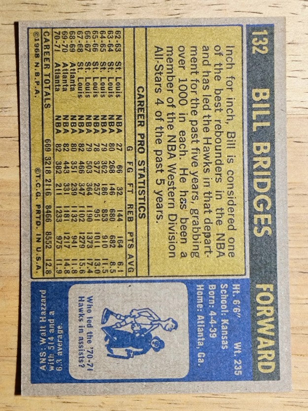 1971-72 Topps #132 Bill Bridges (NMMT)