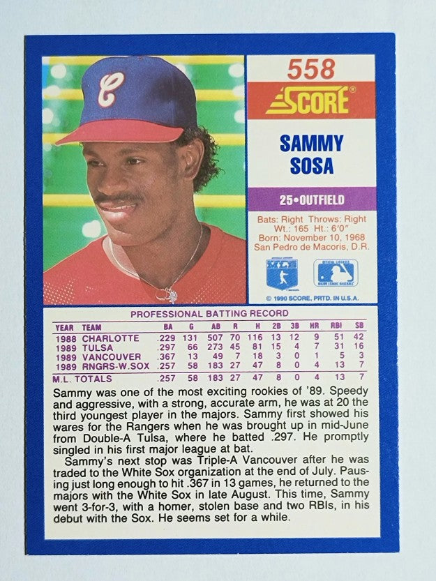 1990 Score #558 Sammy Sosa RC