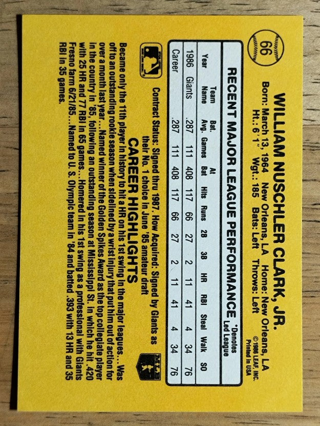 1987 Donruss #66 Will Clark RC