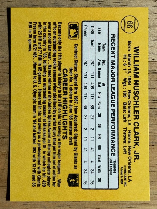1987 Donruss #66 Will Clark RC