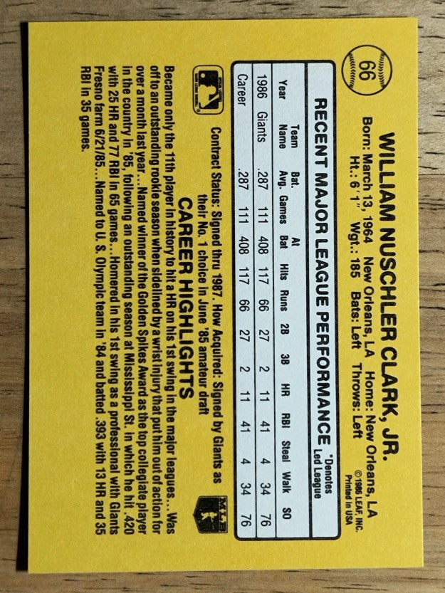 1987 Donruss #66 Will Clark RC