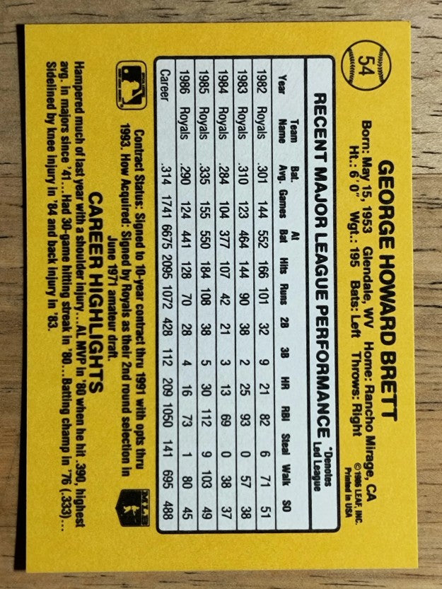 1987 Donruss #54 George Brett