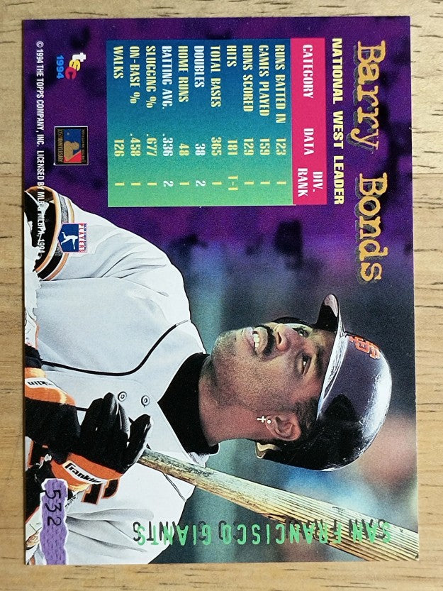 1994 Stadium Club #532 Barry Bonds DL