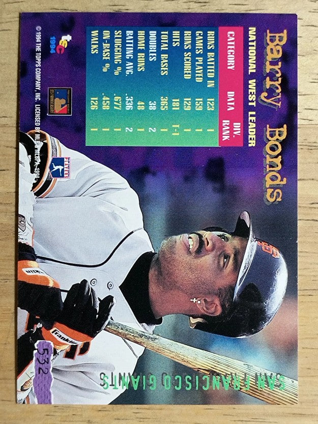 1994 Stadium Club #532 Barry Bonds DL