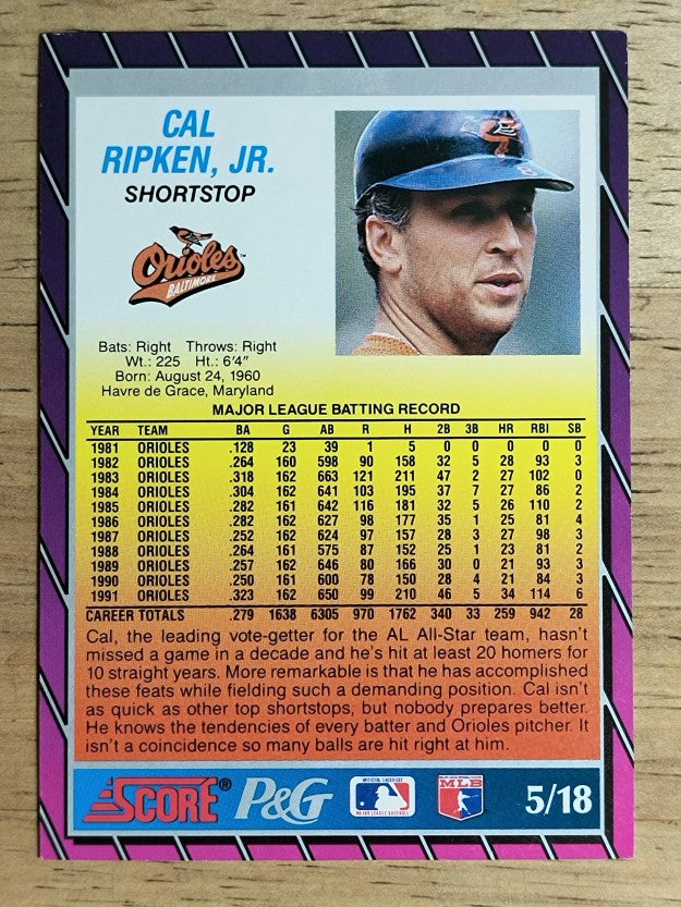 1992 Score Procter and Gamble #5 Cal Ripken