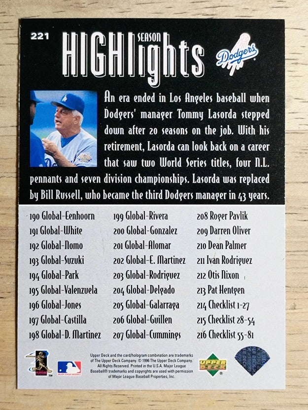 1997 Upper Deck #221 Tommy Lasorda SH CL