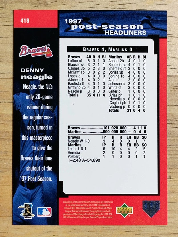 1998 Upper Deck #419 Denny Neagle PH