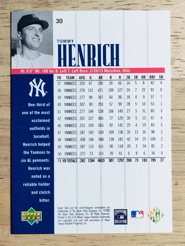 2000 Upper Deck Yankees Legends #30 Tommy Henrich