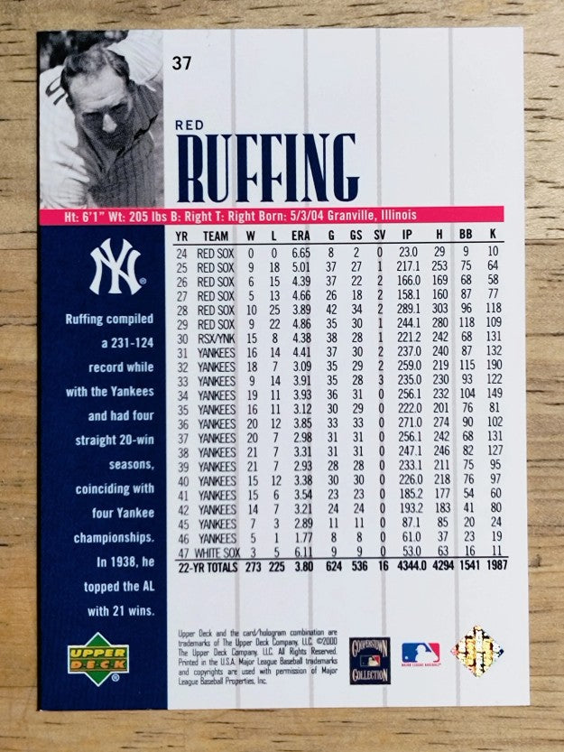 2000 Upper Deck Yankees Legends #37 Red Ruffing