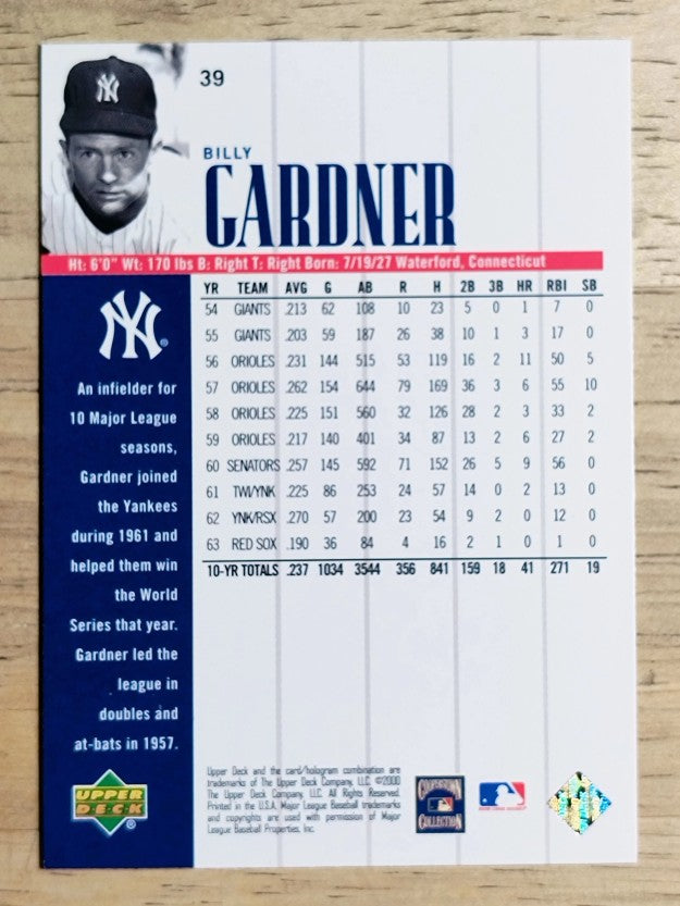 2000 Upper Deck Yankees Legends #39 Billy Gardner