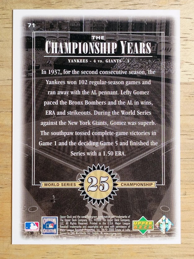 2000 Upper Deck Yankees Legends #71 Lefty Gomez '37 TCY