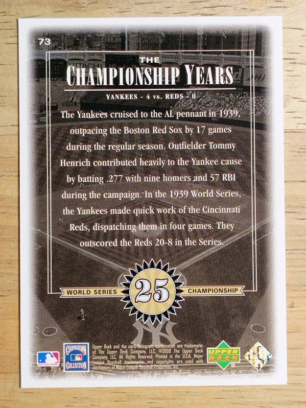 2000 Upper Deck Yankees Legends #73 Tommy Henrich '39 TCY