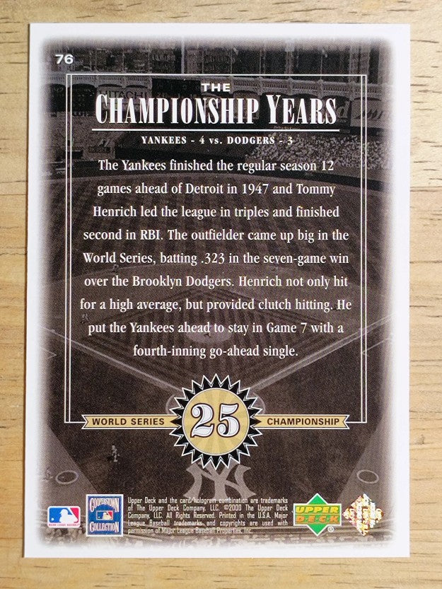 2000 Upper Deck Yankees Legends #76 Tommy Henrich '47 TCY